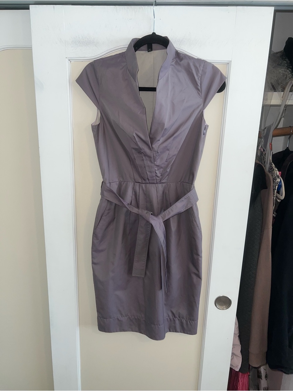 Boss Hugo Boss Lavender Cap-Sleeve Sheath Belted Dress